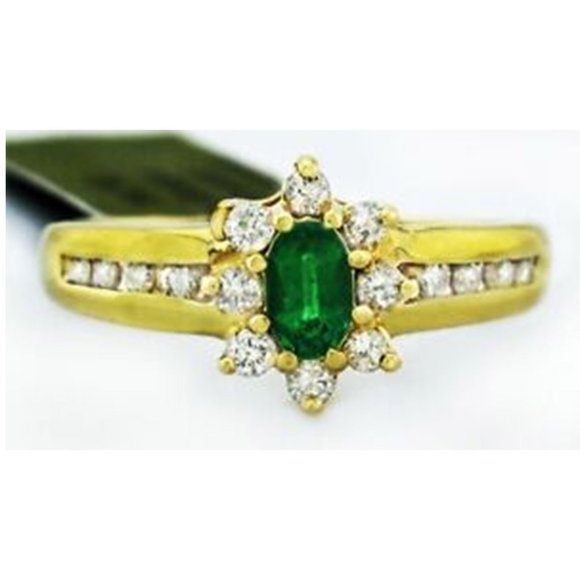 Genuine Emerald& Diamonds Ring 14K Gold